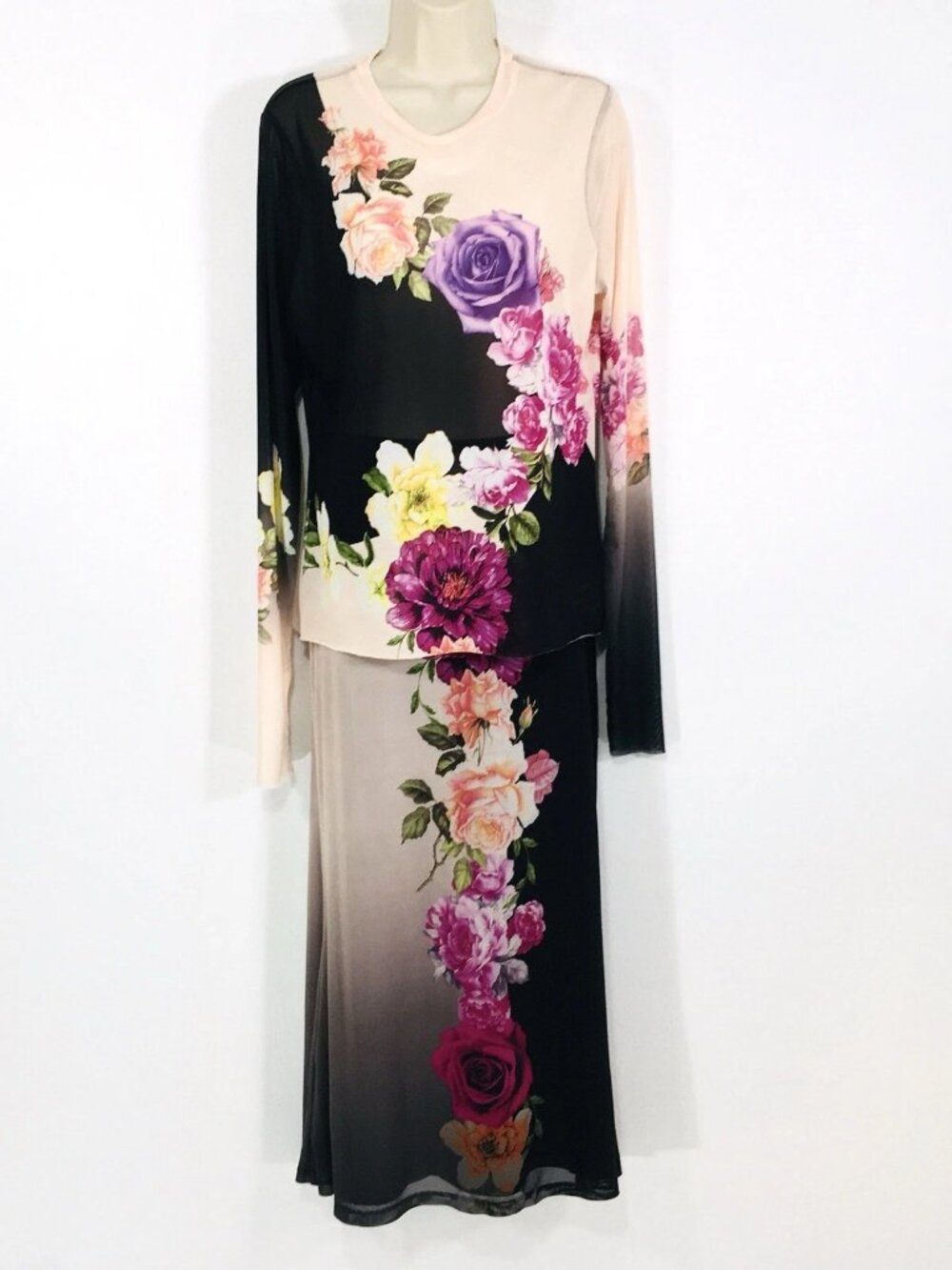 AFRM Mesh 2 Piece Maxi Skirt Set - Top Sz XXL- Skirt Sz L - Floral Semi Sheer